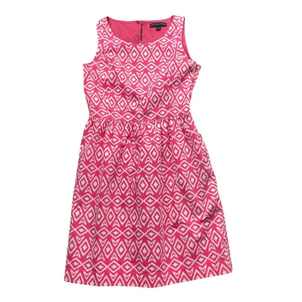 Brooks Brothers 4 Pink White Lined Sleeveless Dress Side Zip Pockets Cotton Blen